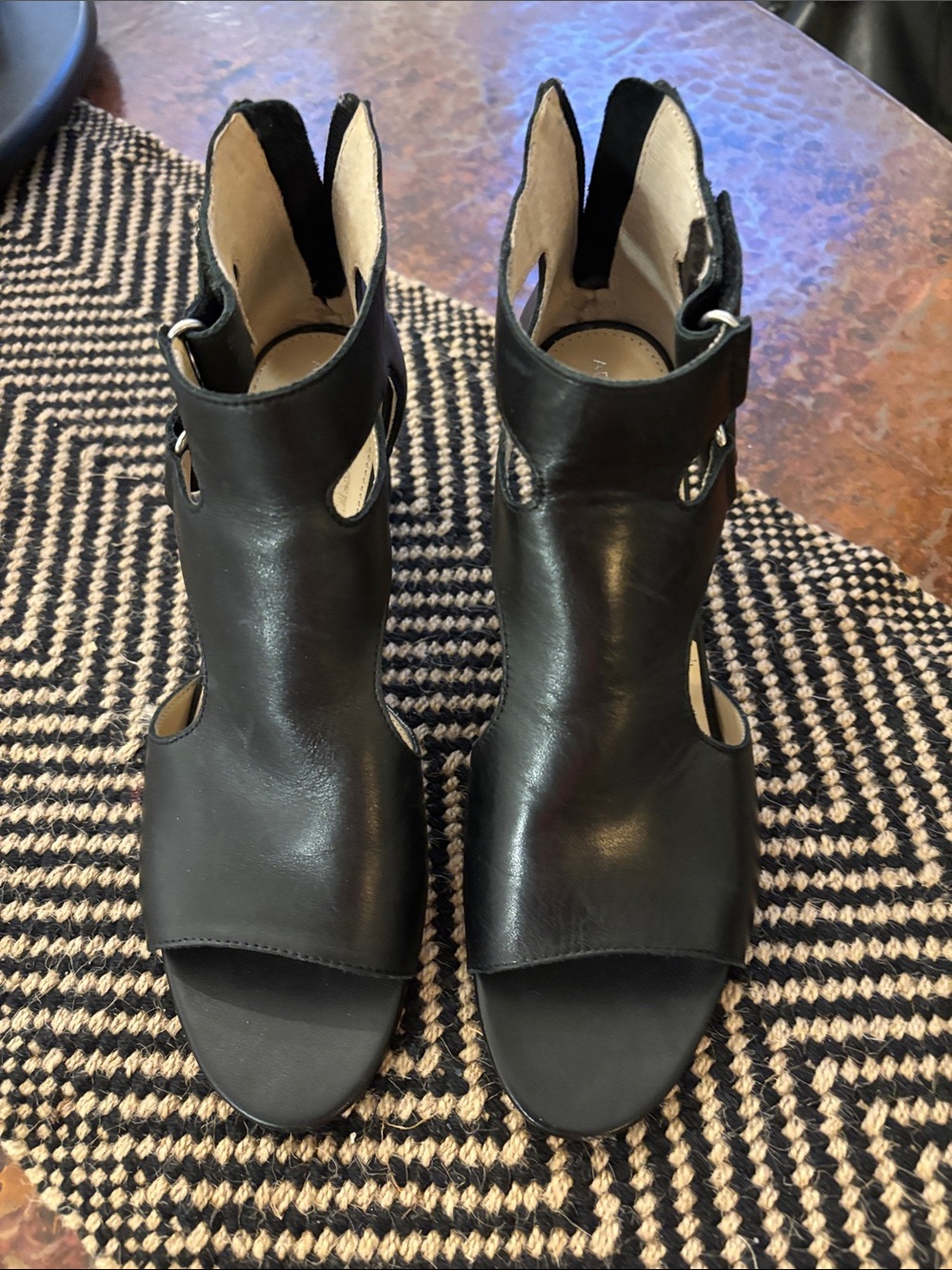 Adrienne Vittadini Black Cutout Open-Toe Ankle Booties